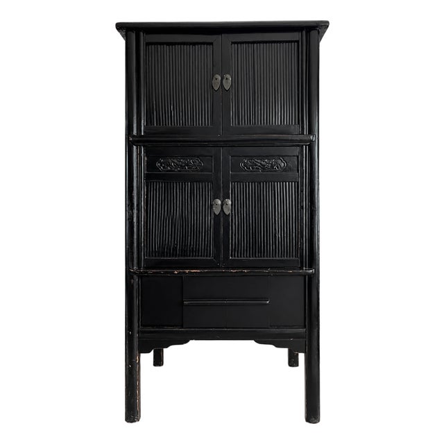 Mid 20th Century Chinese Elm and Bamboo Storage Cabinet For Sale