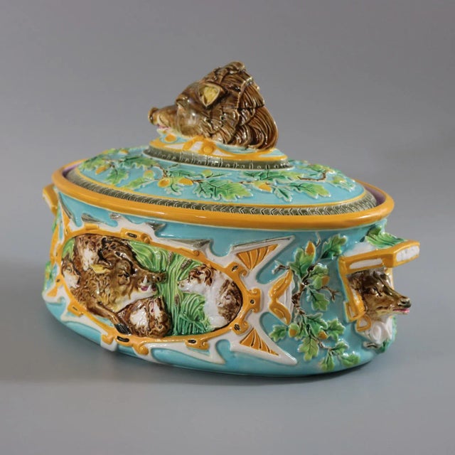 19th Century George Jones Majolica Wild Boar Game Pie Dish For Sale - Image 6 of 13