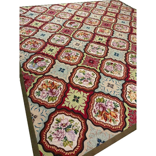 Late 19th Century 1880s Multicolor Floral Classical Antique European Needelpoint Wool Square Rug For Sale - Image 5 of 5