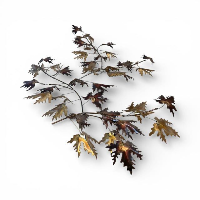 Stunning large copper and brass leaf wall art in the style of C. Jere'. Excellent vintage condition! Leaves and limbs can...