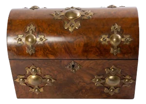 Mid 19th Century English Burl Walnut and Brass Letter Box