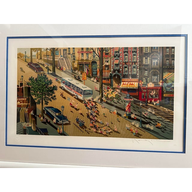 Contemporary Hiro Yamagata Serigraph “Express" (1988) Rare City Scene Hand-Signed Limited Edition 239/295 Framed 32x46 For Sale - Image 3 of 9