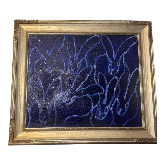 Monumental Blue Bunnies Painting by Hunt Slonem For Sale