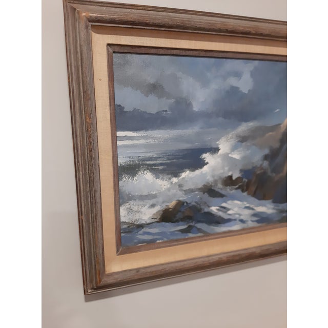 1970s Doug Oliver Painting "Seascape" on Canvas 16"x20" Wood Framed Early Work For Sale - Image 9 of 14