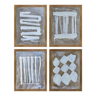 Minimalist White Abstract Painting Set of 4 – Framed Neutral Acrylic by Tatiana Duperault For Sale