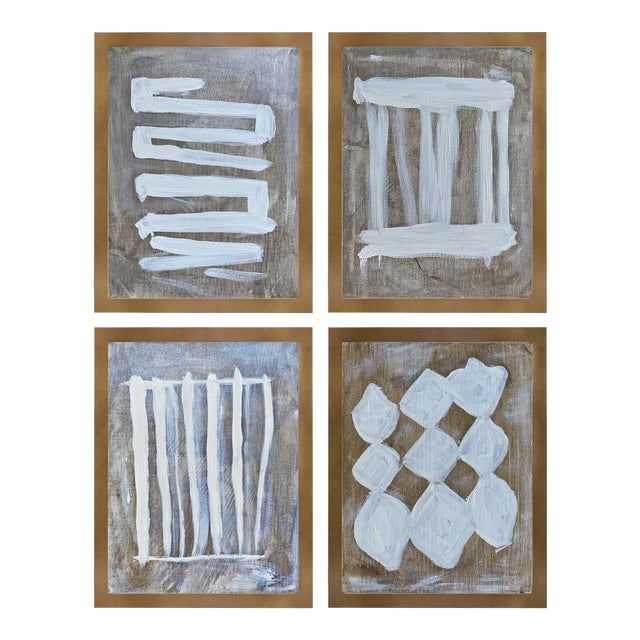 Minimalist White Abstract Painting Set of 4 – Framed Neutral Acrylic by Tatiana Duperault For Sale