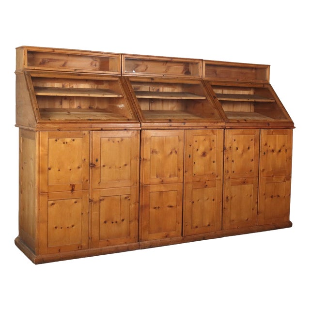 Large Cypress Wood and Blown Glass Showcase, Early 20th Century For Sale