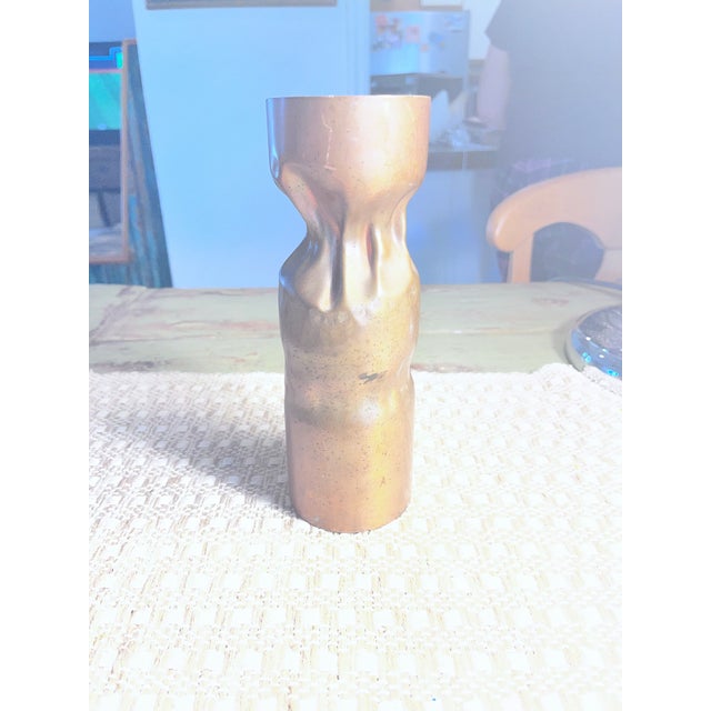 Mid-Century Modern Vintage Brutalist Sculptural Copper Candle Holder, Mid-Century Modern Studio Art, 9.25” For Sale - Image 3 of 5