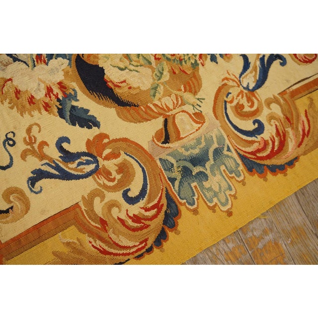 1700s Ivory Yellow Floral Antique French Tapestry Rug 3' X 6' Flatweave Wool Silk Carpet For Sale - Image 4 of 9