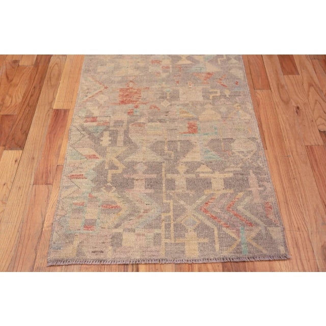 Early 21st Century Nazmiyal Collection Grey Pastel Tribal Geometric Modern Runner Rug For Sale - Image 5 of 7