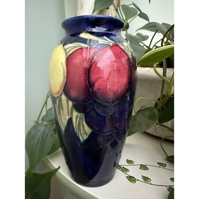 Art Nouveau 1920's Moorcroft Miniature Vase, Wysteria/Plum Design, 5" Tall For Sale - Image 3 of 10