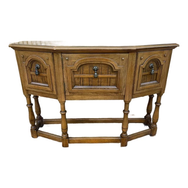 Vintage Jacobean Style Oak Sideboard Cupboard Cabinet For Sale