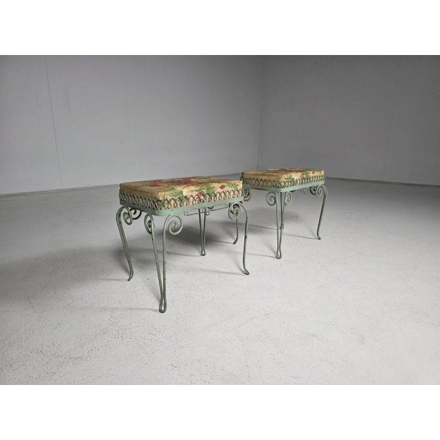 Italian Wrought Iron Stools with Floral Upholstery, 1950s, Set of 2 For Sale - Image 10 of 10