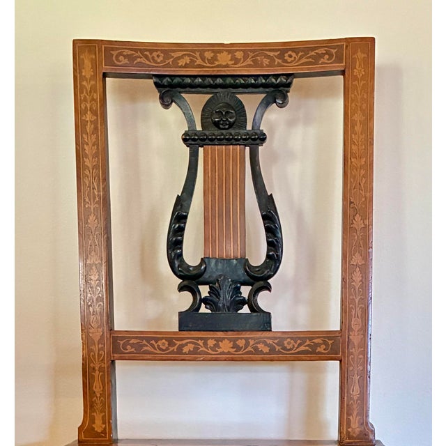 Wood Fine Inlaid Marquetry Lyre-Back Side Chair, France, C. 1900 For Sale - Image 7 of 11