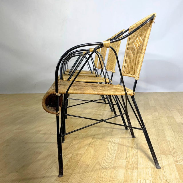 Garden Chairs in Wrought Iron and Woven Wicker, 1970s, Set of 4 For Sale - Image 6 of 18