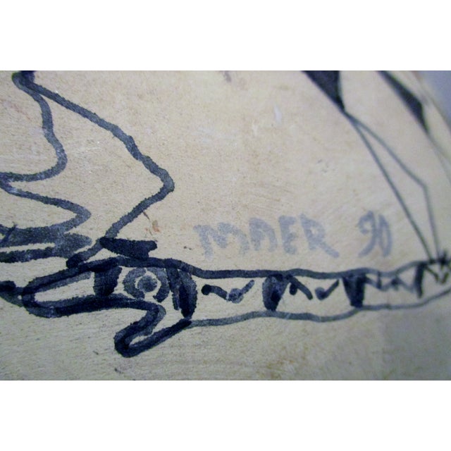 1990s Large Acoma Pottery Jar Signed Maer With Polychrome People, Stork and Frog For Sale - Image 12 of 13