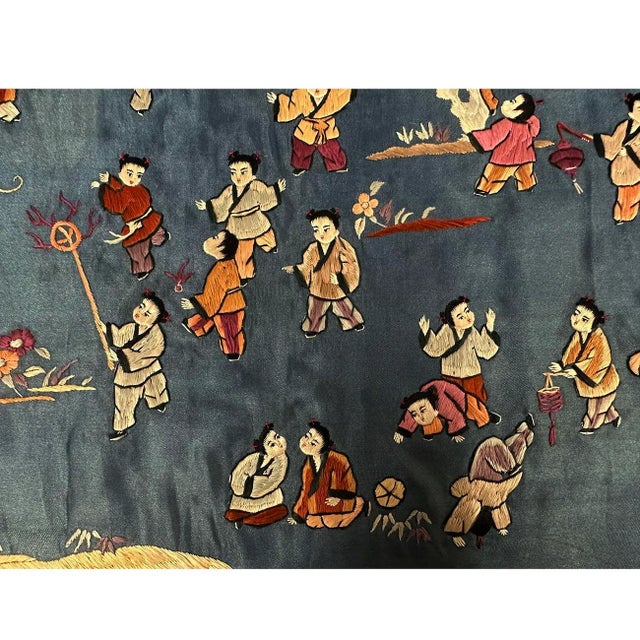 Textile Mid-20th Century Chinese Silk Embroidery Baizi Playing in Spring For Sale - Image 7 of 10