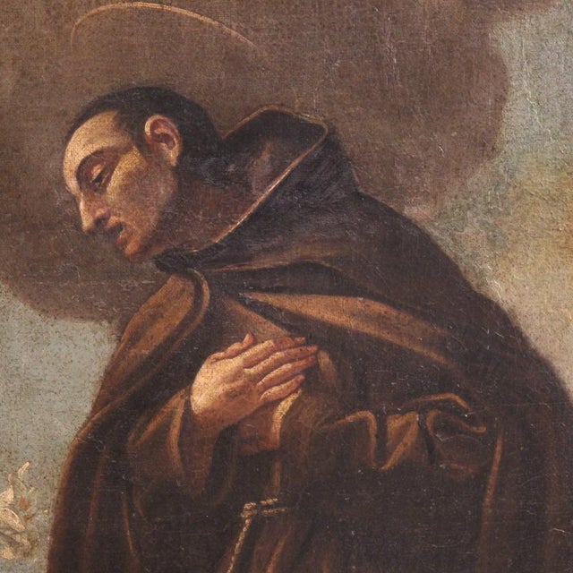 17th Century Italian Artist, Adoration of Friars with Cherubs, 1670, Oil on Canvas For Sale - Image 5 of 16