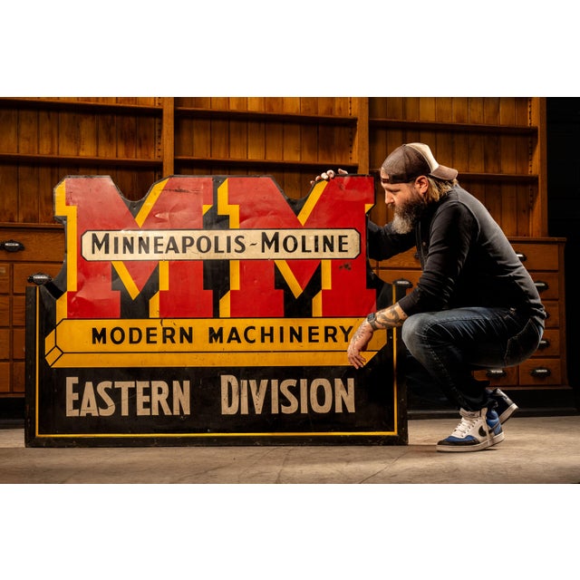 Large vintage tin-lithographed advertising sign for the Minneapolis-Moline Power Implement Company of Hopkins and...
