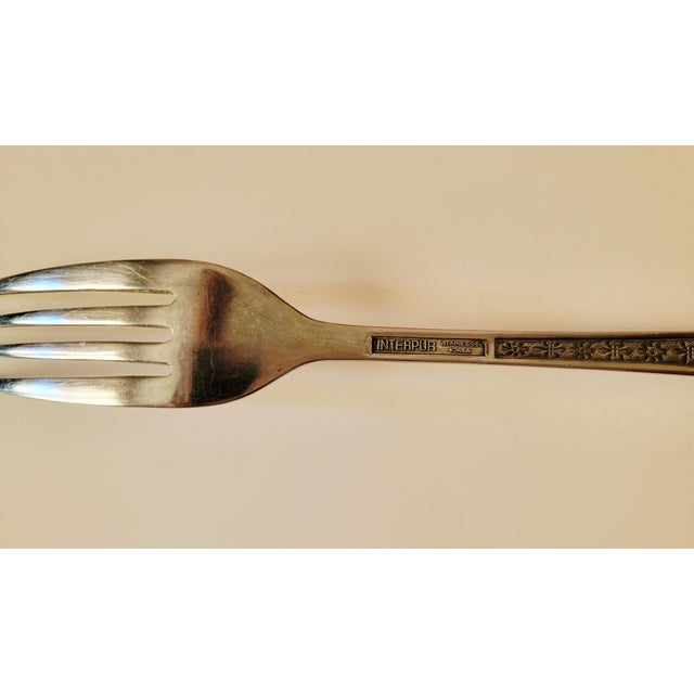 Silver 39 Piece Set Interpur Korea Vintage Stainless Flatware Silverware Florenz Pattern With Fleur De Lis, Mid-Century~Hostess Serving For Sale - Image 8 of 8