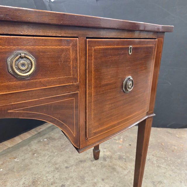 1910s Mahogany Edwardian Bowfront Inlaid Sideboard For Sale - Image 4 of 17