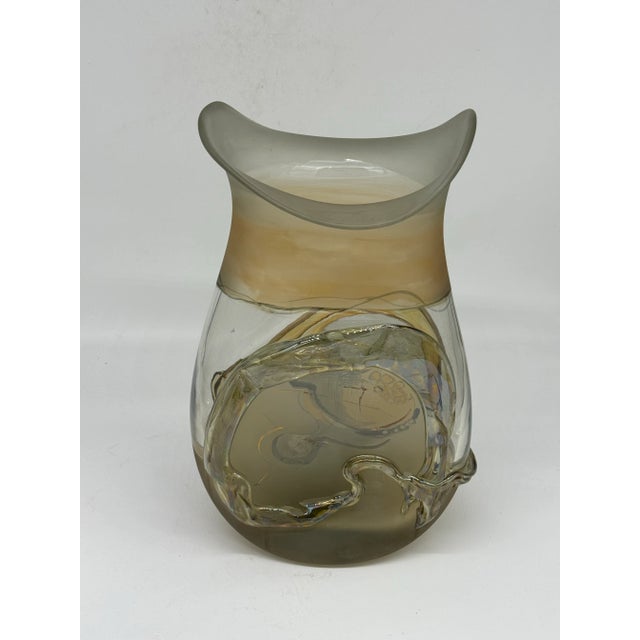 Glass Mid Century Modern Jon Studio Art Hand Blown Glass Vase - Etch Signed by Artist "Jon Art" For Sale - Image 7 of 12