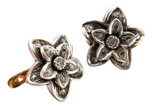 Gold and Silver Flower Shaped Earrings with Diamond Chips, Set of 2