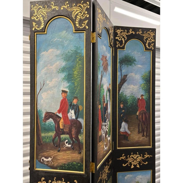 Traditional Vintage Equestrian Themed Painted Room Divider For Sale - Image 3 of 7