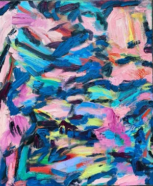 "Who Told You That" Contemporary Abstract Expressionist Oil Painting by Monica Shulman