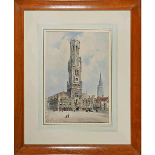 Albert Henry Findley, View of Belfry Bruges, Watercolor, Early 20th-Century For Sale - Image 4 of 4