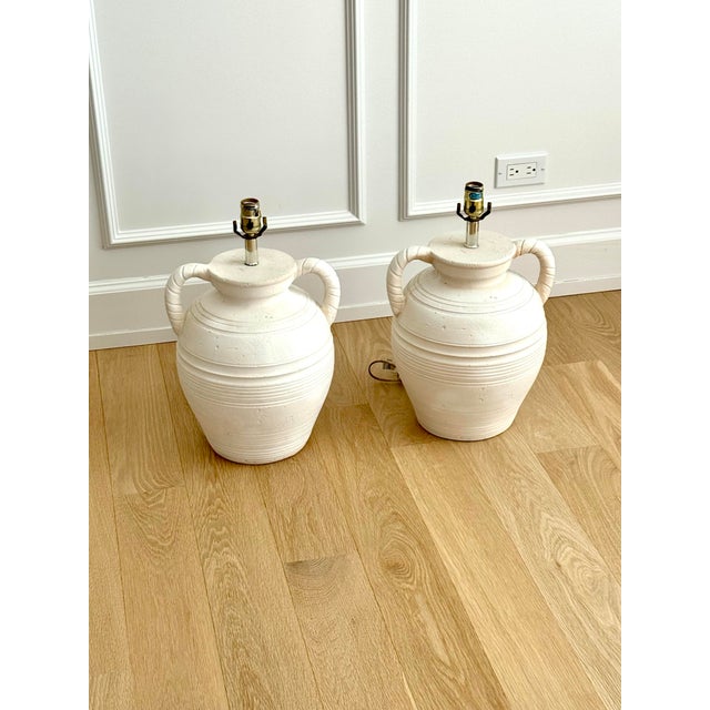 1980s Signed Sculptural Danish Plaster Amphora Table Lamps by S + Mind, a Pair For Sale - Image 5 of 10
