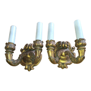 19thc French Antique Louis XV Manor Carved Giltwood Baroque Sconces a - Pair