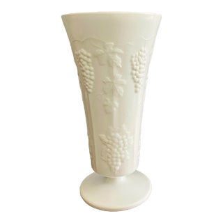 Mid 20th Century Indiana Glass “Vineyard” Milk Glass Vase For Sale