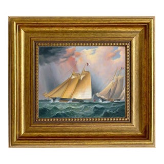"Dauntless and Sappho" Framed Oil Painting Print on Canvas in Antiqued Gold Frame 5" X 6" Framed to 8-1/2" X 9-1/2". For Sale