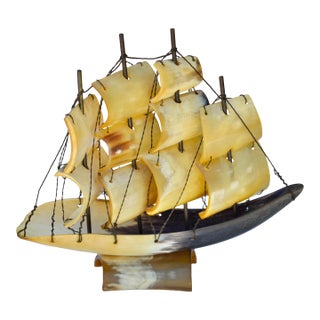 Mid 20th Century Handcrafted Natural-Horn Hues Americana Ship Accent For Sale