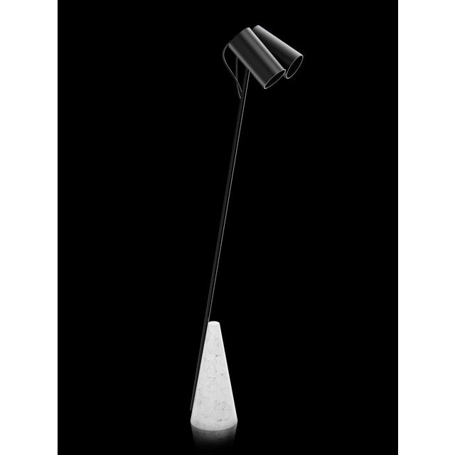 Floor lamp with Carrara white stone base,black paint structure and double black paint lightshield. European Plug (up to...