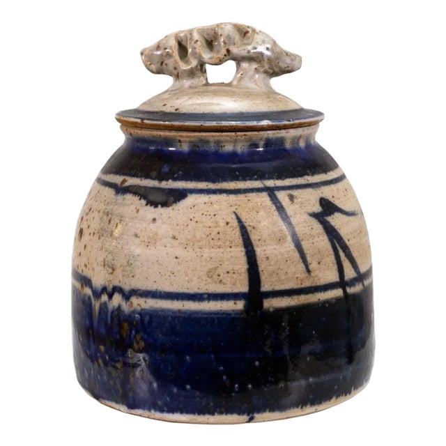 John Glick Ceramic Stoneware Blue Covered Vessel Signed and Stamped For Sale