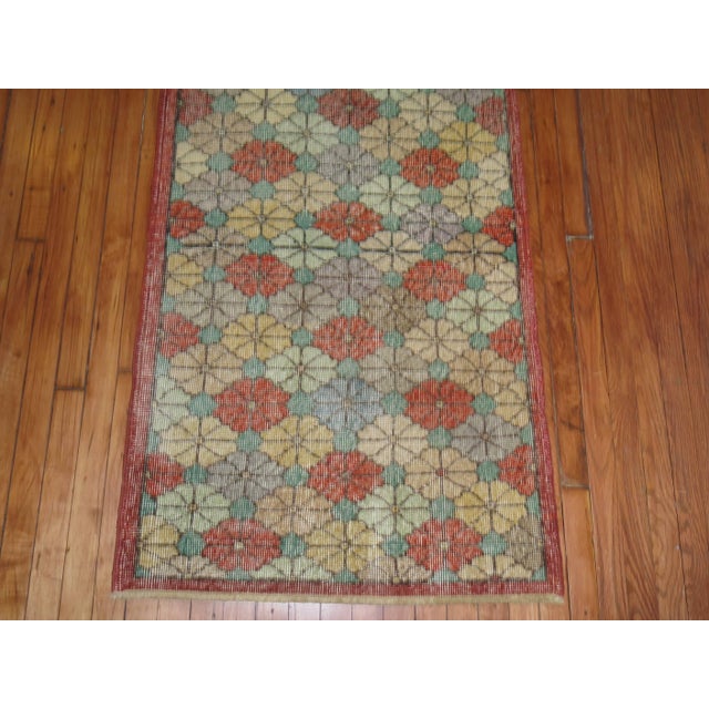 Art Deco Floral Vintage Turkish Deco Runner For Sale - Image 3 of 5