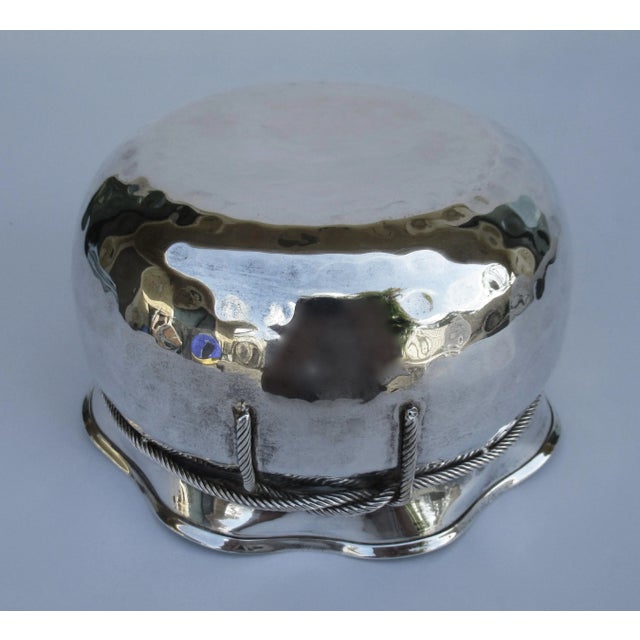 Vintage Mid-Century "Made in India" Hammered Silverplate Tassel Roped Cachepot/Decorative Center Bowl For Sale - Image 12 of 13