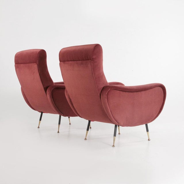 1960s Italian Armchairs in Brick Red Velvet, 1960s, Set of 2 For Sale - Image 5 of 13