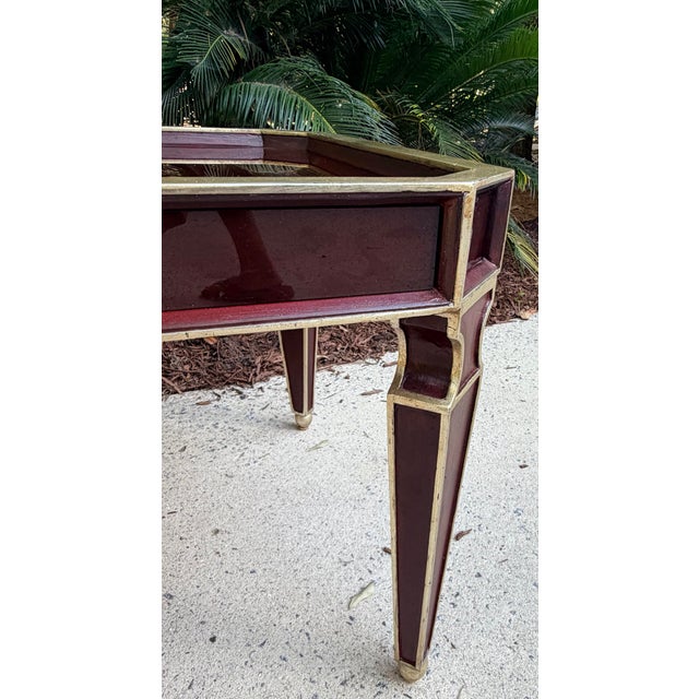 Vintage Art Deco Style Deep Burgandy Lacquered Coffee Table With Gold Accents For Sale - Image 4 of 12