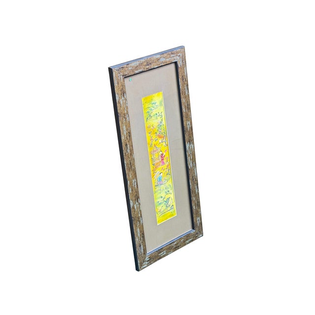 Yellow Vintage Yellow Scenery Embroidered Rectangular Framed Wall Art D For Sale - Image 8 of 13