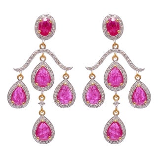 Natural Ruby & Diamond Earring in 14k Gold For Sale