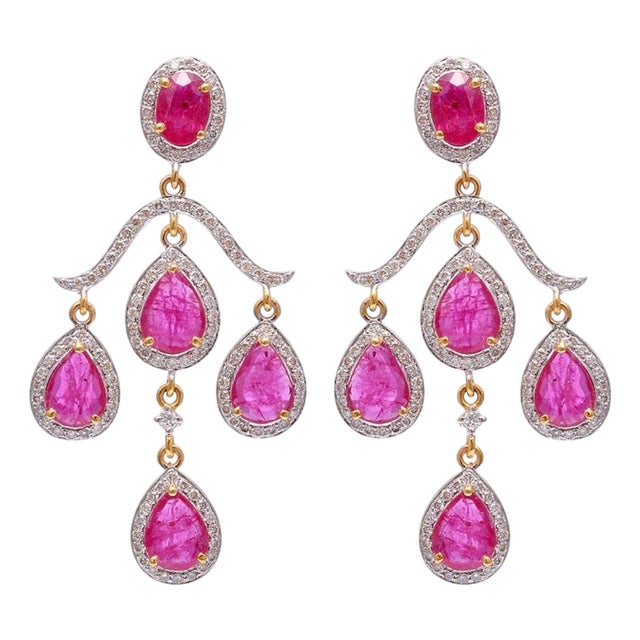 Natural Ruby & Diamond Earring in 14k Gold For Sale