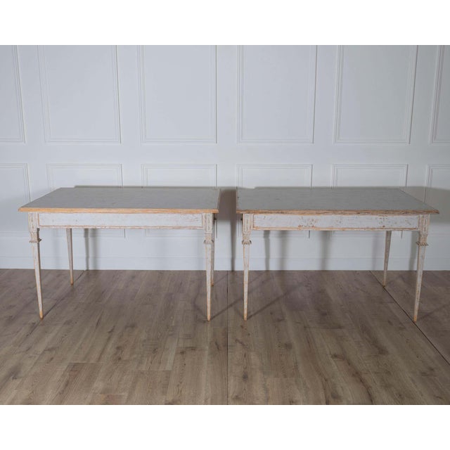 19th Century Pair of Gustavian Style Painted Tables, Repainted in Light Gray For Sale In Atlanta - Image 6 of 14