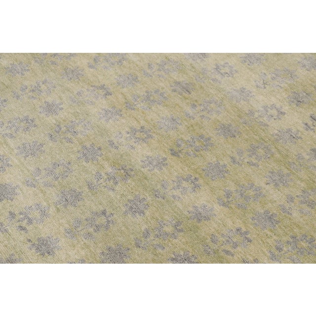 2010s Rug & Kilim’s Block Print Square Rug with Gray, Chartreuse and Ochre Florals For Sale - Image 5 of 10