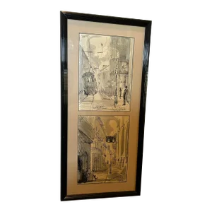 1960s Vintage New Orleans Watercolor Street Scenes - Tom Lane, Streetcar Named Desire.