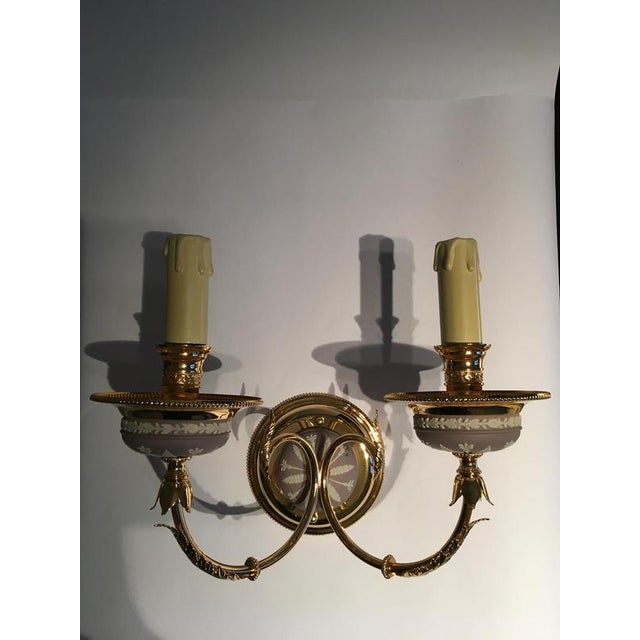 1970s Postmodern Brass and Porcelain Wall Lights, Italy, 1970s, Set of 2 For Sale - Image 5 of 18