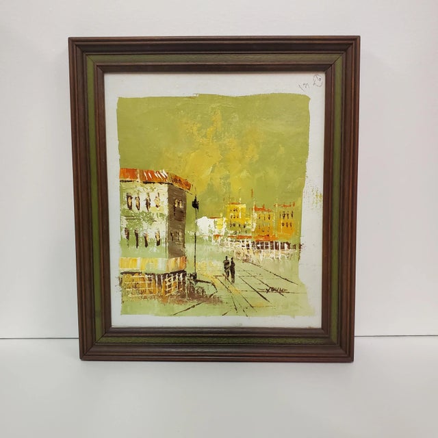 1960s Mid-Century Cityscape Painting, Framed For Sale - Image 10 of 12
