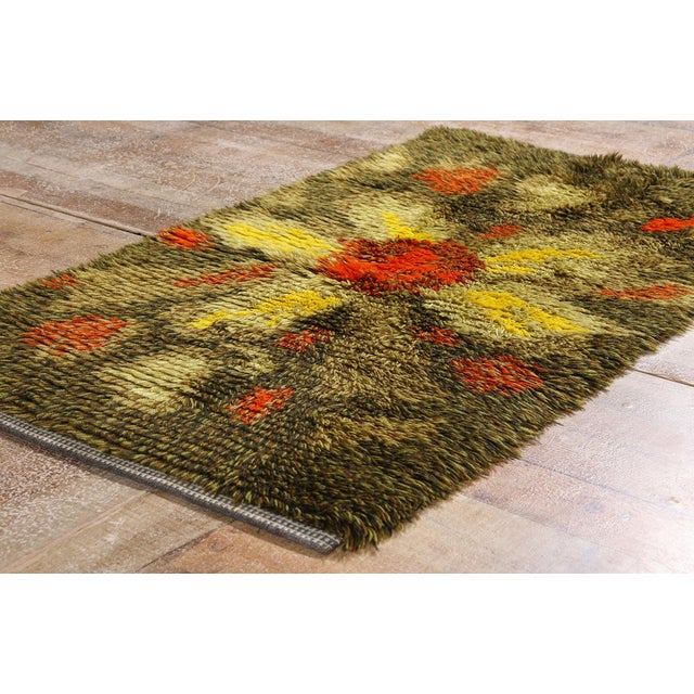 Olive Vintage Swedish Rya Rug, 02'05 X 04'02 For Sale - Image 8 of 10